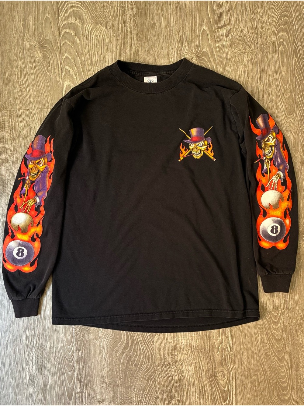 Vintage Delta Pro Weight Skull 8 Ball Flame Long Sleeve Shirt M
